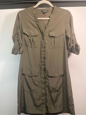 Express Olive GreenUtility Shirt Dress